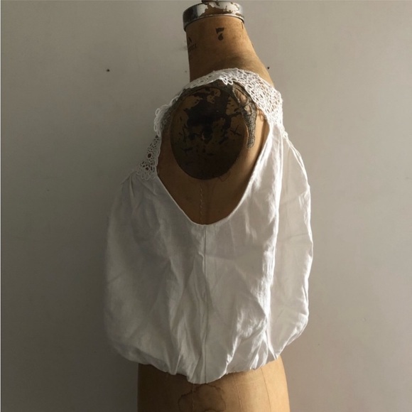 Free People] Off white Linen Cotton Crochet Tassel tie Crop Oversized Top Blouse - Picture 7 of 14